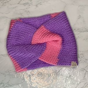 Knitted Handmade Ear Warmers | Color: Medium Rose & Teal